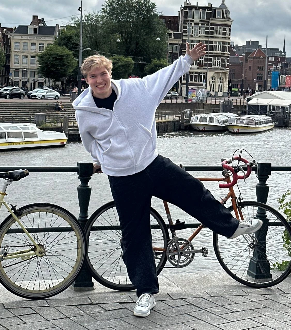Tair in Amsterdam, mid silly pose